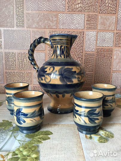 Кувшин и 4 стопки Гжель