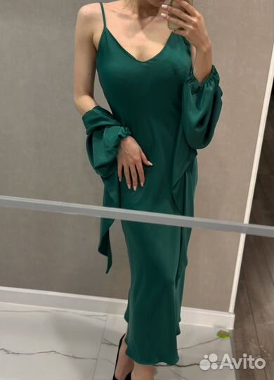 Платье комбинация 2 в 1 зеленое s-m