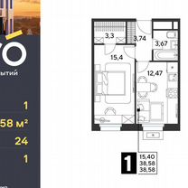 1-к. квартира, 38,6 м², 24/25 эт.