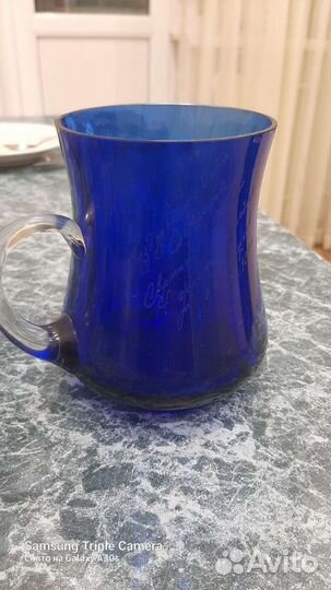 Кружка СССР синяя с гравировкой 23 феврал за оба