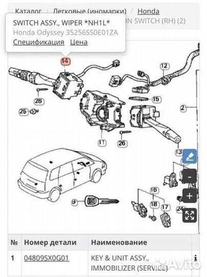 Блок подрулевых переключателей Honda Odyssay RA1