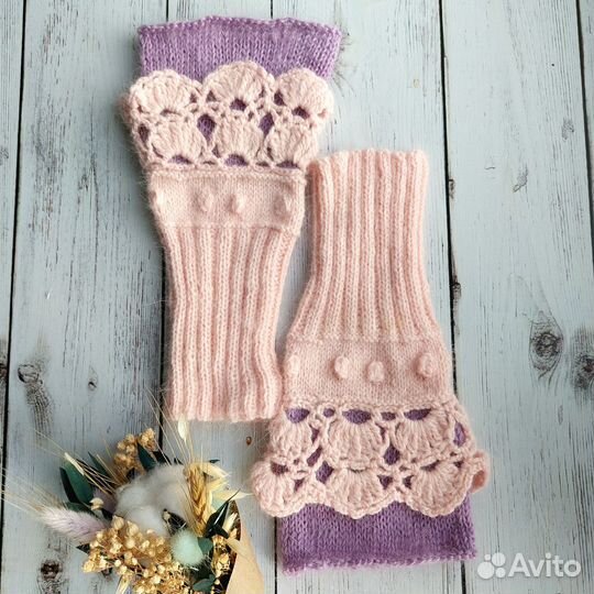 Митенки вязаные женские ажурные ручной работы