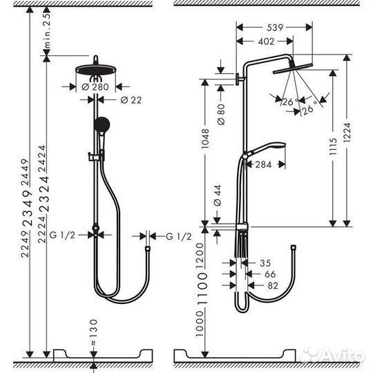 Душевая система Hansgrohe Croma Select S, хром (26