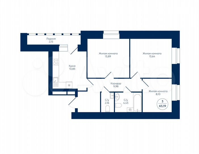 3-к. квартира, 59,3 м², 2/9 эт.