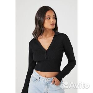 Укороченный вязаный топ-свитер Forever 21, черный