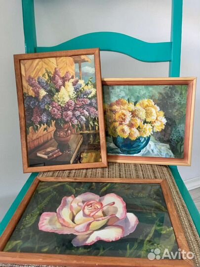 Картина маслом на холсте цветы, размер 95 на 70 см