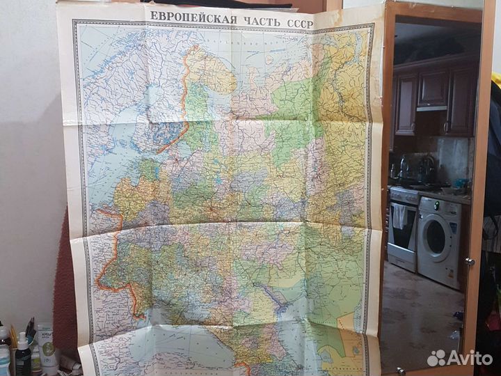 Настенная карта СССР. Европейская часть. 1972г