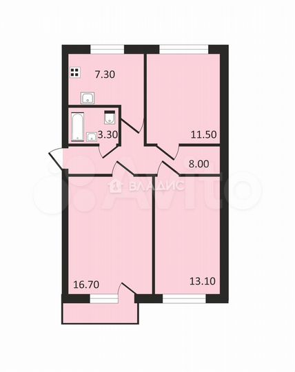 3-к. квартира, 60 м², 3/5 эт.