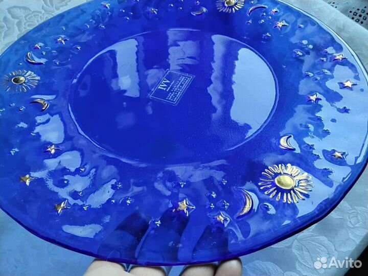 Редкое блюдо из кобальтовое стекло Италия