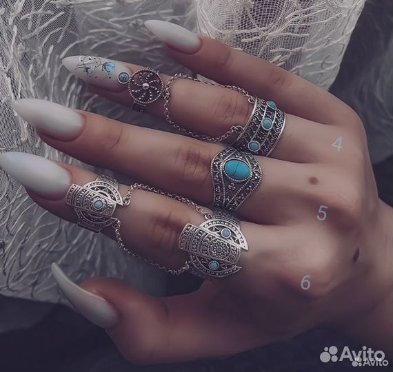 Серебряные кольца Змейки и двойные на фалангу