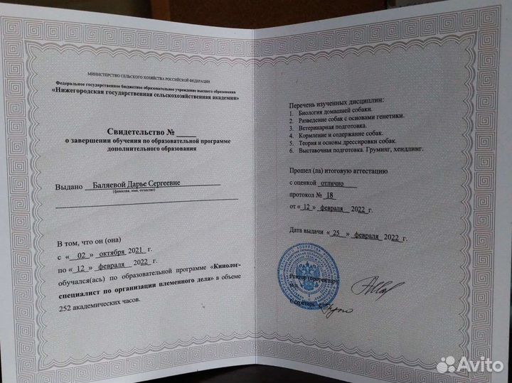 Кинолог-специалист по организации племенного дела