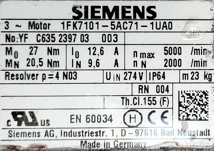 Серводвигатель Siemens 1FK7101-5AC71-1UA0