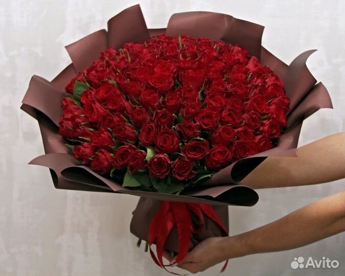 Букет из 101 красной розы 35-40 см (Кения) в стиль
