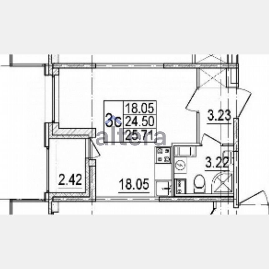 Квартира-студия, 24,5 м², 3/12 эт.