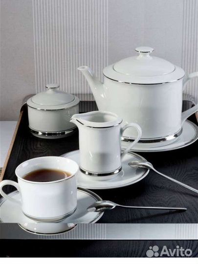 Чайный сервиз Leander белый платина серебро