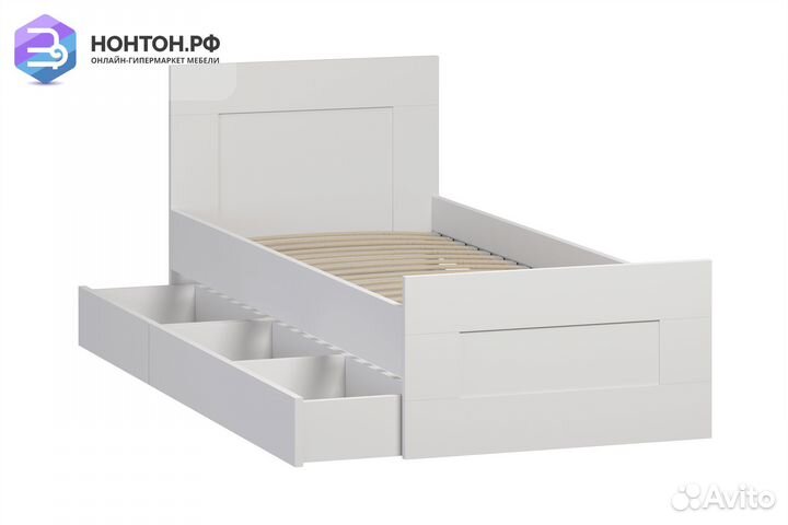 Кровать односпальная Сириус белая с ящиками