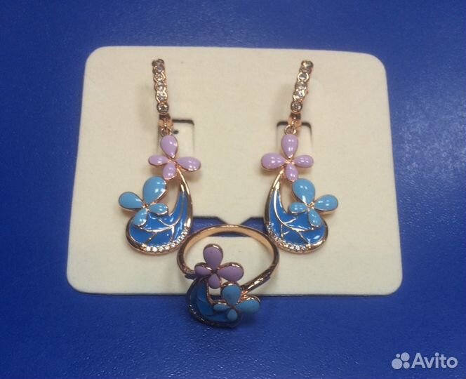 Гарнитур серьги и кольцо натуральный камень