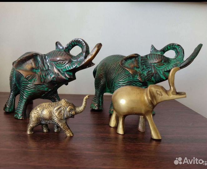Статуэтки слоны, бронза, латунь