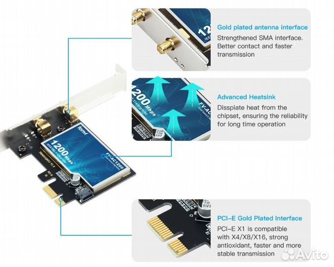 Wi-Fi адаптер PCI-E 2,4/5 ггц AC1200 + Bluetooth