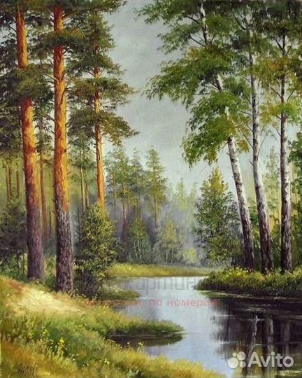 Алмазная мозаика 40x50 Небольшая река в густом лес