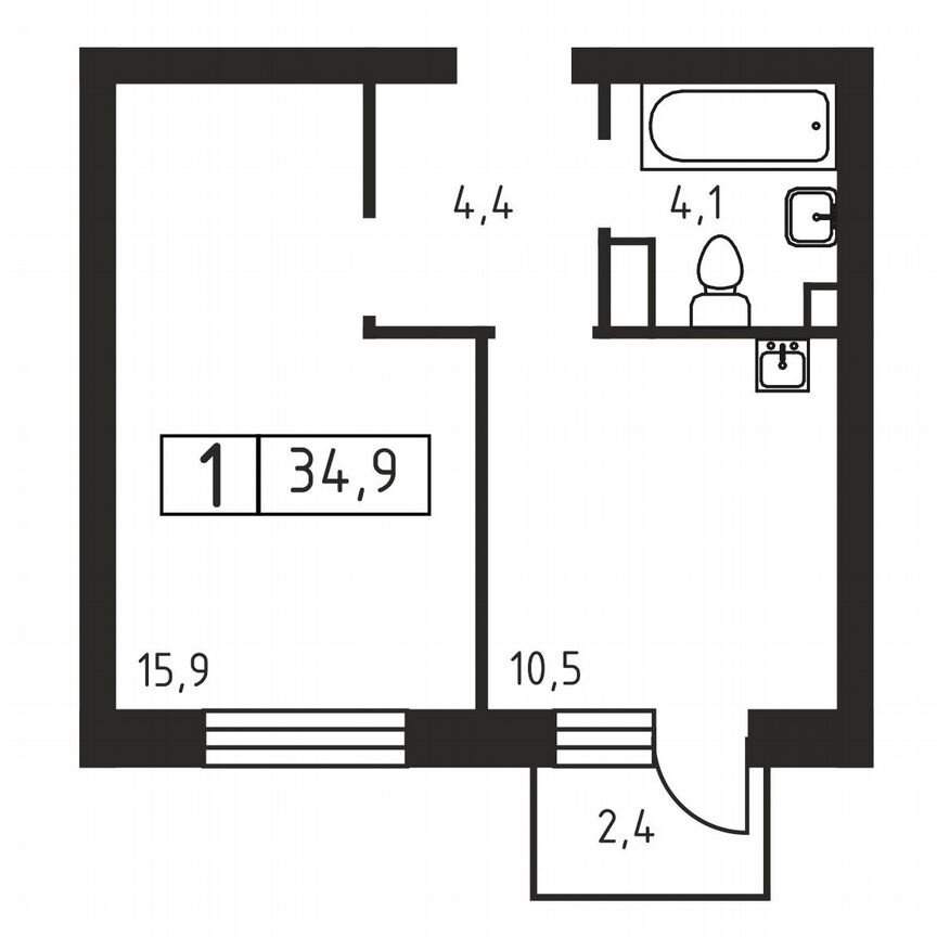 1-к. квартира, 34,9 м², 2/3 эт.