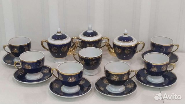Чайный сервиз СССР Довбыш cobalt собальт, золото