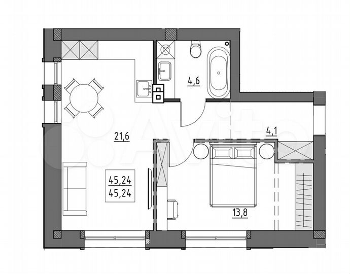 2-к. квартира, 45 м², 2/2 эт.