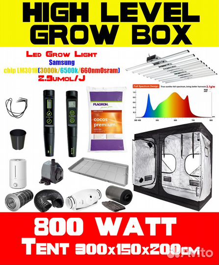 Готовый гроубокс high level Grow Box 800ватт