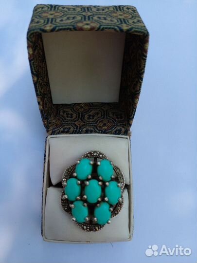 Винтажное кольцо с марказитами и бирюзой