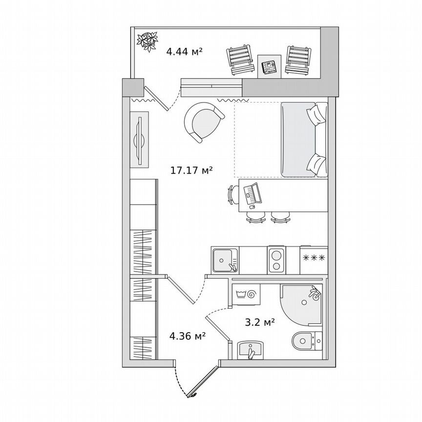 Квартира-студия, 24,3 м², 16/16 эт.