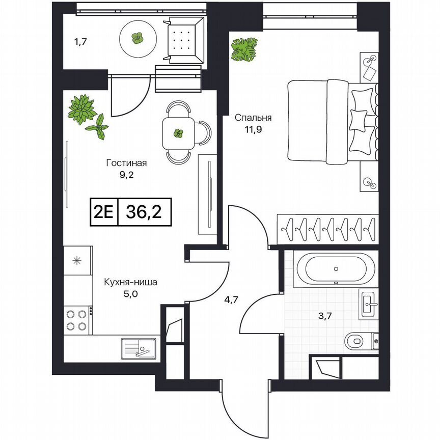 1-к. квартира, 36,2 м², 9/17 эт.