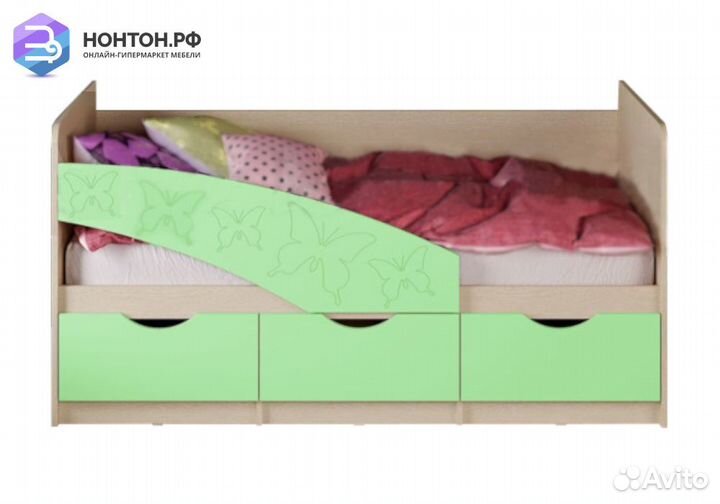 Кровать Бабочки салатовая