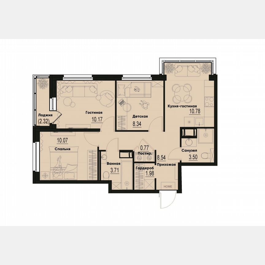3-к. квартира, 59 м², 9/12 эт.
