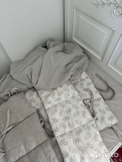 Бортики в детскую кроватку лен одеяло простынь