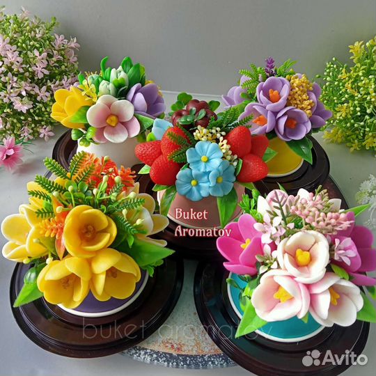 Букеты из мыла. Розы, пионы, тюльпаны, ромашки