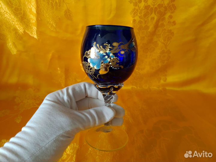 Бокал фужер кобальтовое стекло роспись набор СССР