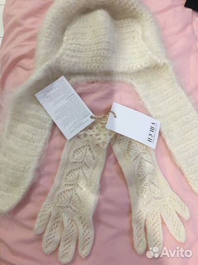 Шапка ушанка и перчатки из козьего пуха фирма Пуша