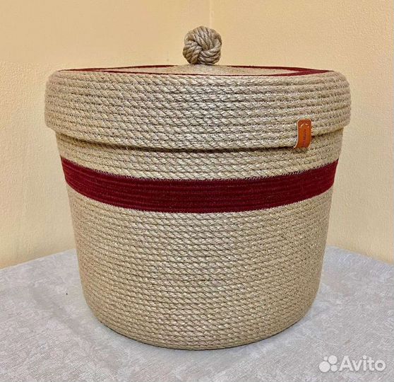 Корзина для хранения из джута с крышкой