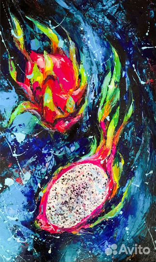 Картина маслом на холсте с фруктом Питахайя