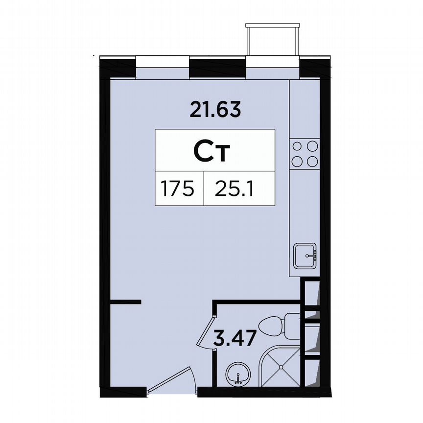 Апартаменты-студия, 25,1 м², 8/18 эт.