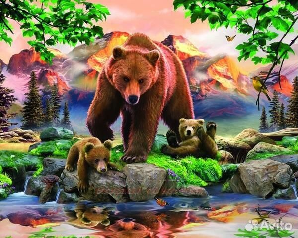 Картина по номерам 40x50 Пара медвежат с медведице