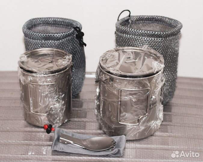 Кружка титановая 750+450ml ложка складная комплект