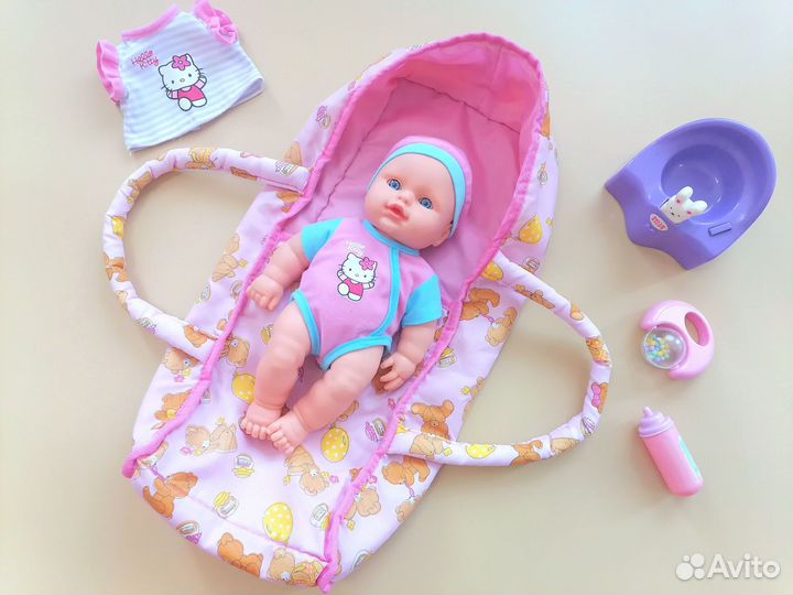 Кукла пупс детская с переноской и игрушками