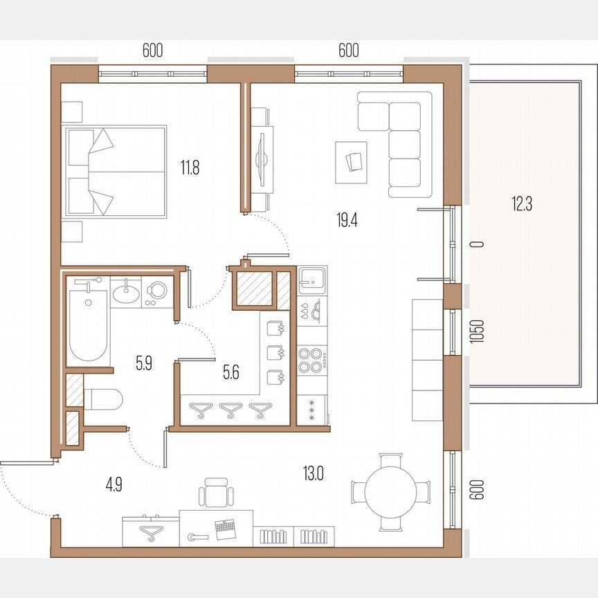 1-к. квартира, 60,2 м², 9/9 эт.