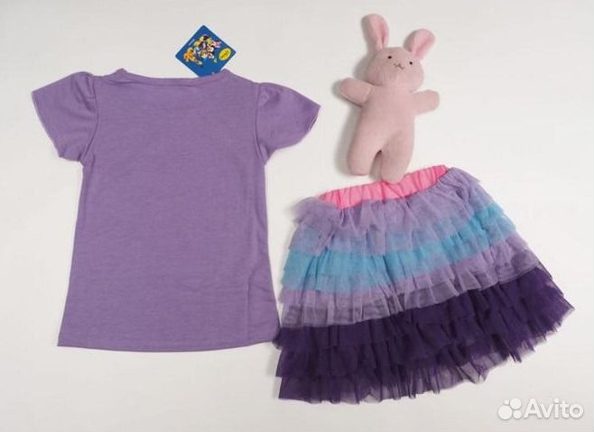 Костюм: футболка и юбка, новые 80-90