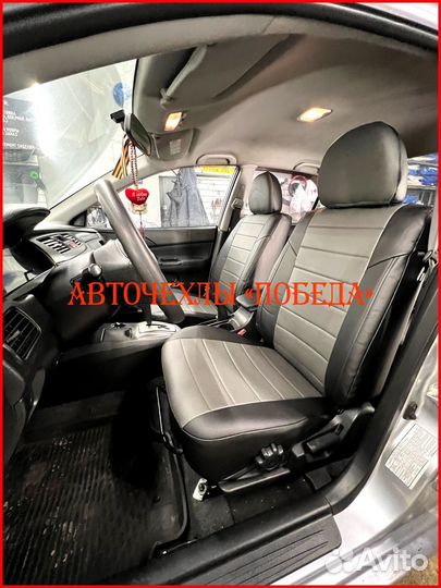 Чехлы Mitsubishi Lancer 10 2 из экокожи чёрно-серы