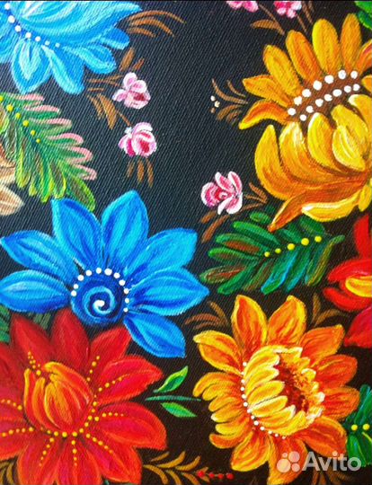 Картина в стиле Петриковской росписи Цветы сувенир