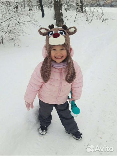 Шапка ушанка Олененок из плюшевой пряжи