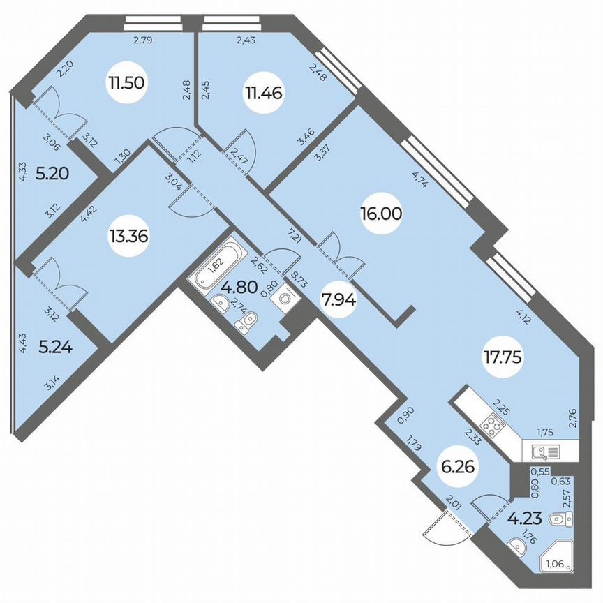 4-к. квартира, 98 м², 11/24 эт.