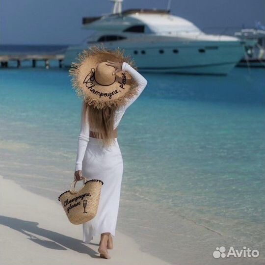 Пляжный комплект шляпа и сумка с вышивкой